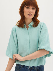Balloon Sleeve Button-Front Blouse