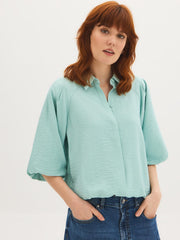 Balloon Sleeve Button-Front Blouse