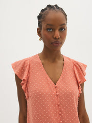 Ruffle Sleeve V-Neck Blouse