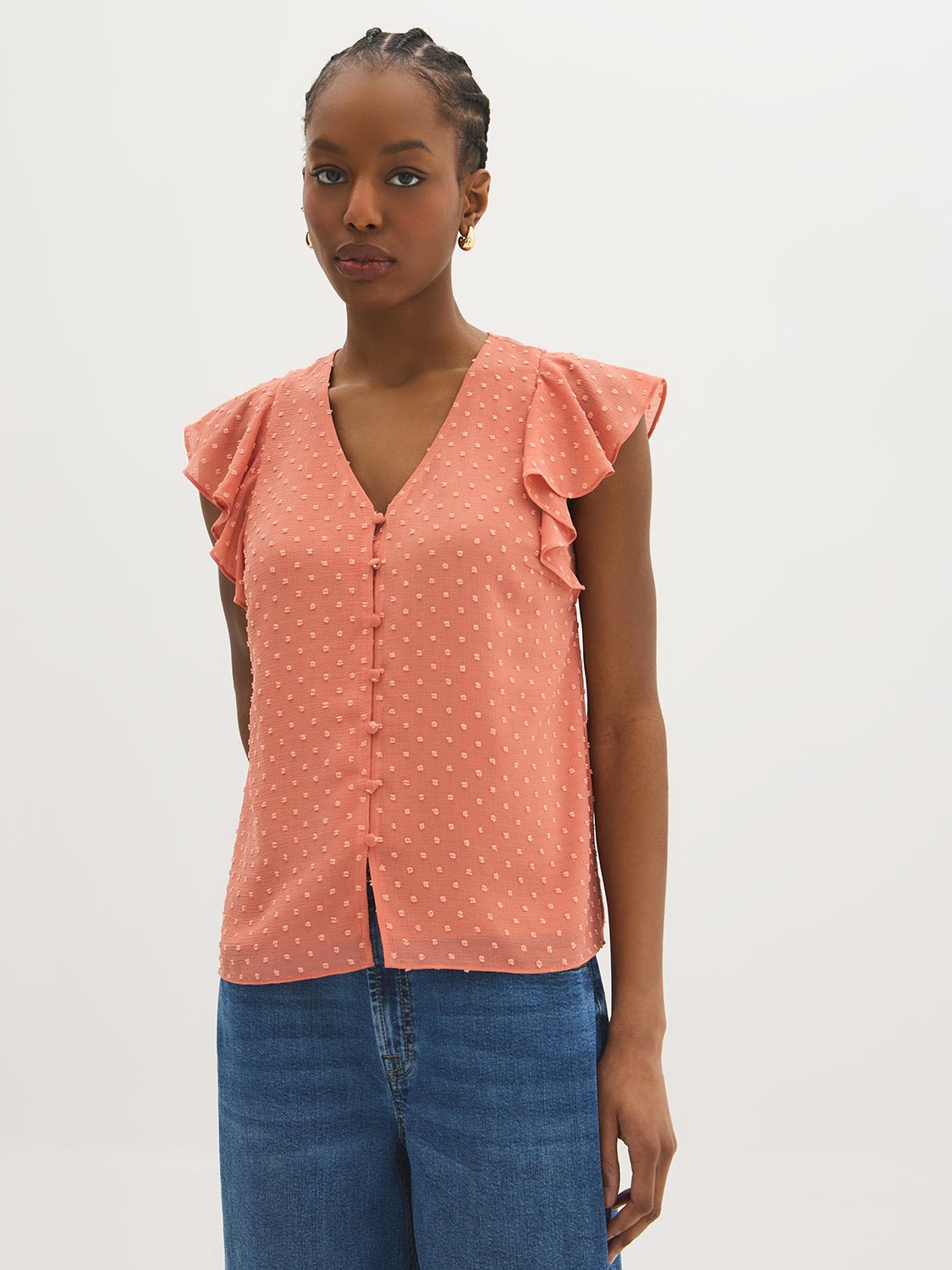 Ruffle Sleeve V-Neck Blouse