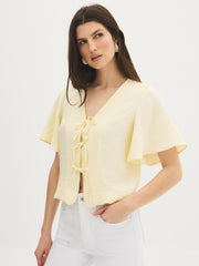 Flutter Sleeve Tie-Front Blouse