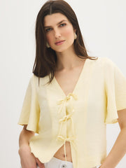 Flutter Sleeve Tie-Front Blouse