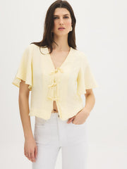 Flutter Sleeve Tie-Front Blouse