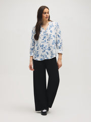 Floral Print Split Neck Blouse