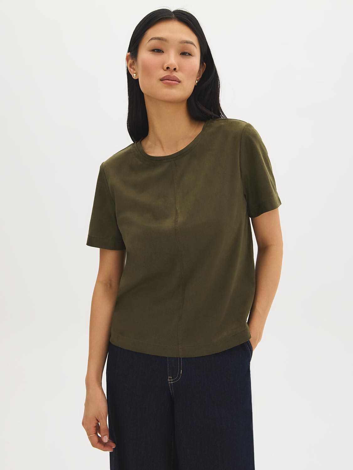 Faux Suede Crew Neck Top