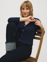 V-Neck Pique Knit Sweater