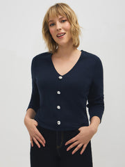 V-Neck Pique Knit Sweater