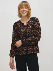 Animal Print Bow Detail Peplum Top
