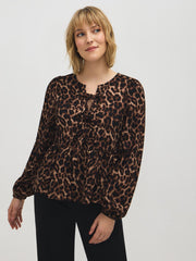 Animal Print Bow Detail Peplum Top