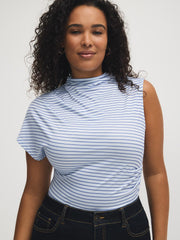 Striped Asymmetrical Mock Neck Top