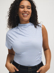 Striped Asymmetrical Mock Neck Top