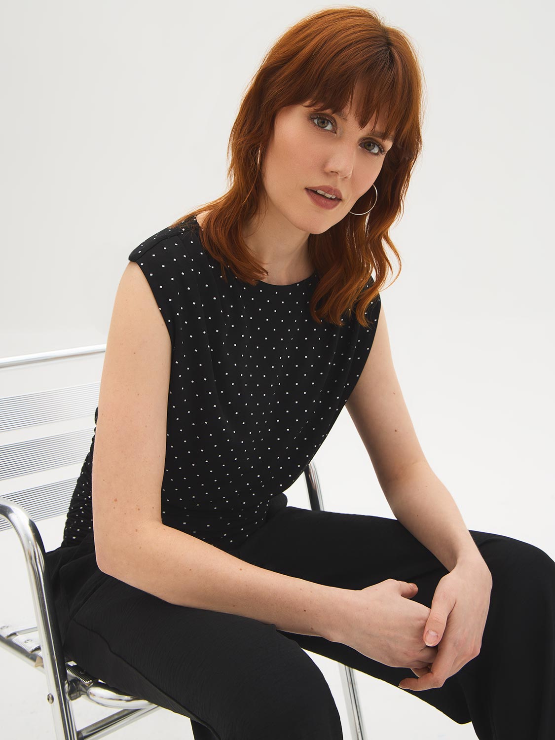 Sleeveless Polka Dot Ruched Top