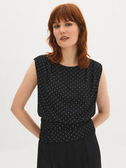 Sleeveless Polka Dot Ruched Top