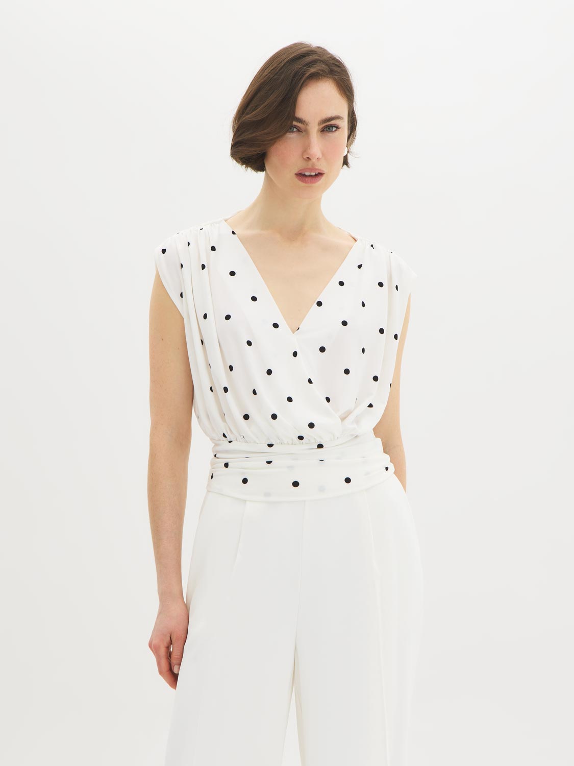 Polka Dot Dolman Sleeve Wrap Top