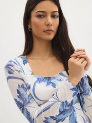 Floral Square Neck Mesh Top