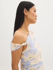 Asymmetrical Floral Mesh Top