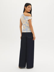 Asymmetrical Floral Mesh Top