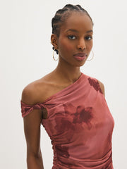 Asymmetrical Floral Mesh Top