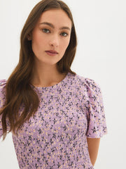 Cotton Ditsy Print Smocked Top