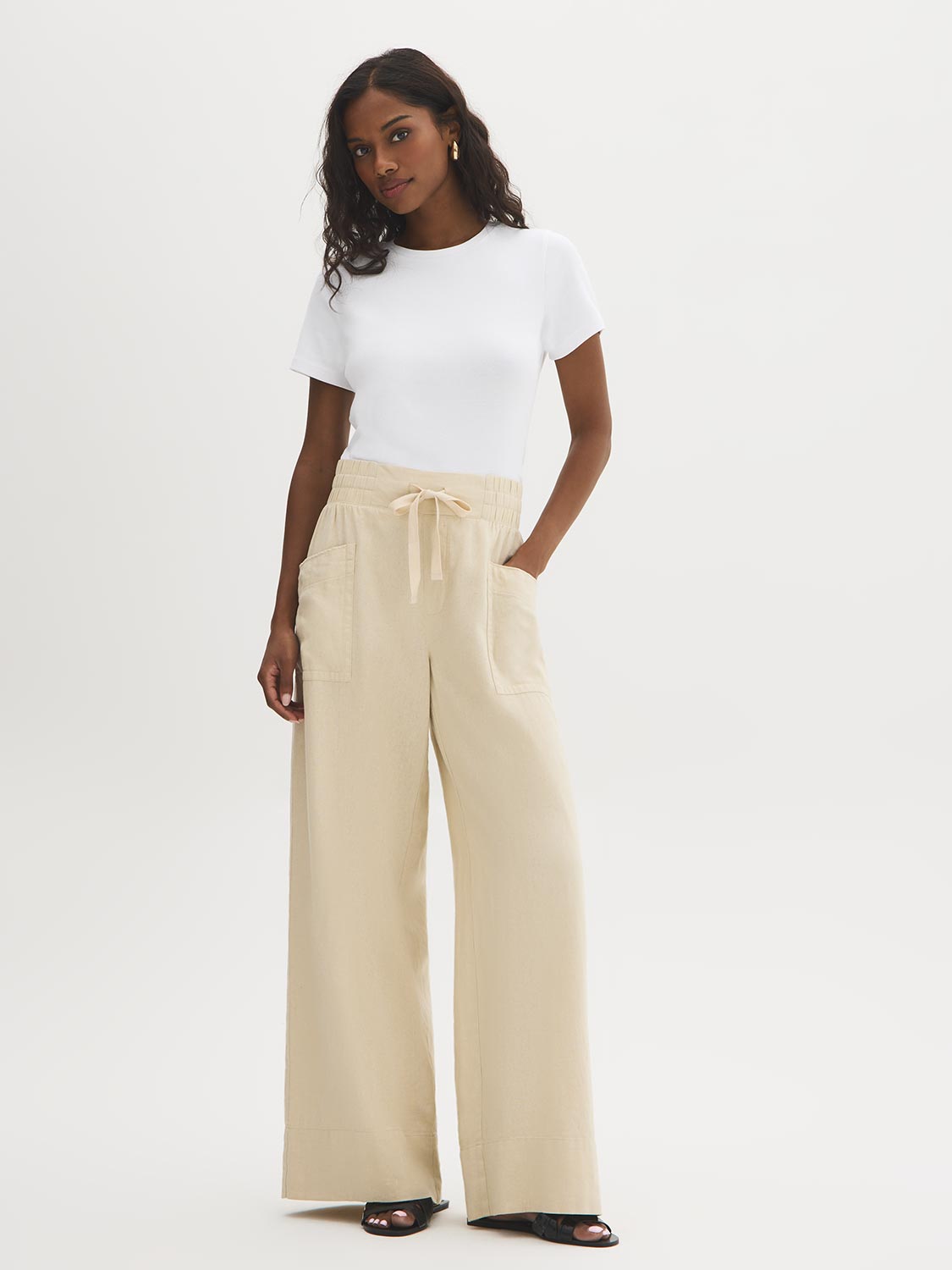 Linen-Blend Wide-Leg Pants