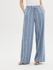 Linen-Blend Striped Pants