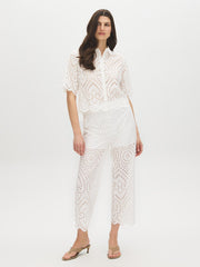 Cotton Eyelet Wide-Leg Pants