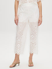 Cotton Eyelet Wide-Leg Pants