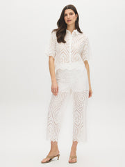 Cotton Eyelet Wide-Leg Pants