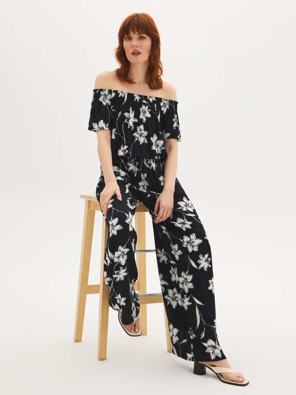 Floral Crinkle Gauze Wide-Leg Pants