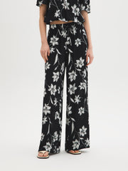 Floral Crinkle Gauze Wide-Leg Pants