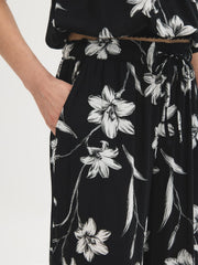 Floral Crinkle Gauze Wide-Leg Pants