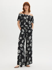 Floral Crinkle Gauze Wide-Leg Pants