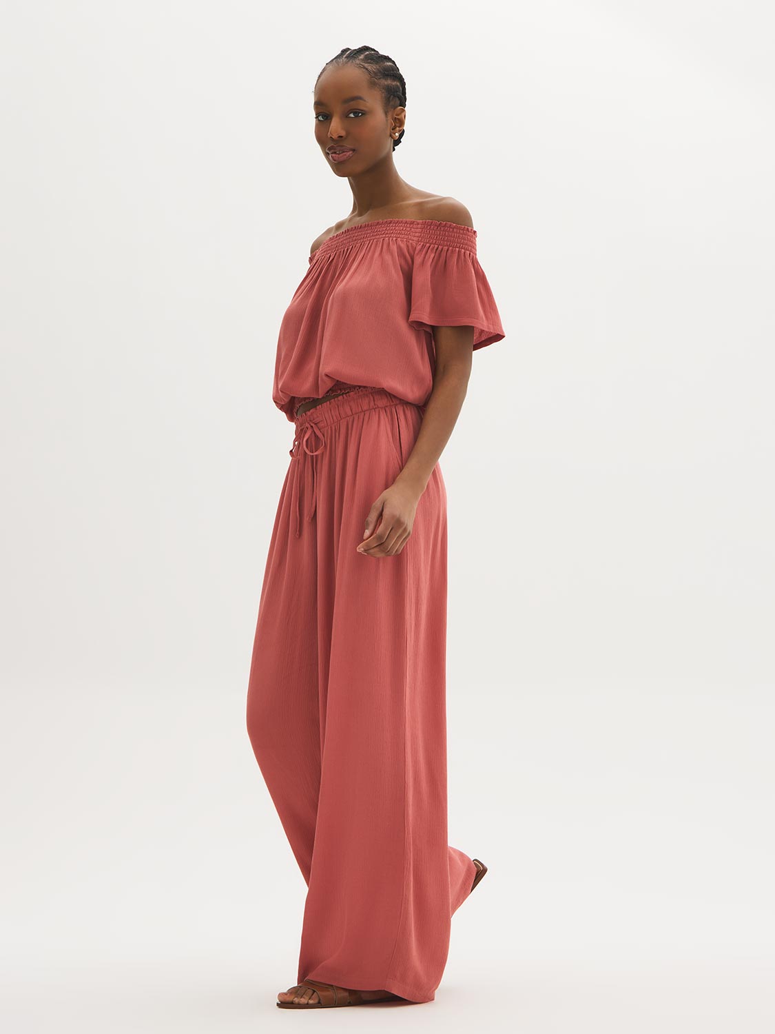 Crinkle Gauze Wide-Leg Pants
