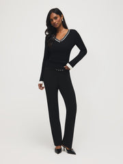 Belted Crepe Flare Leg Pants