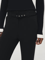Belted Crepe Flare Leg Pants