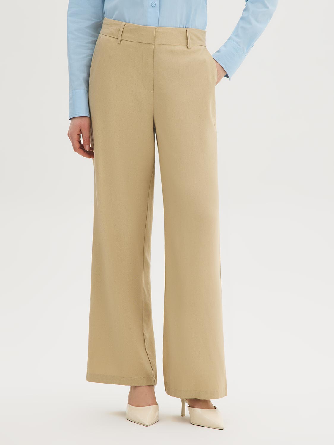 Wide-Leg Linen-Blend Pants