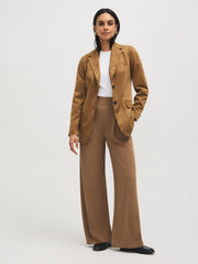 Pleated Wide-Leg Crepe Pants