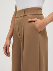 Pleated Wide-Leg Crepe Pants
