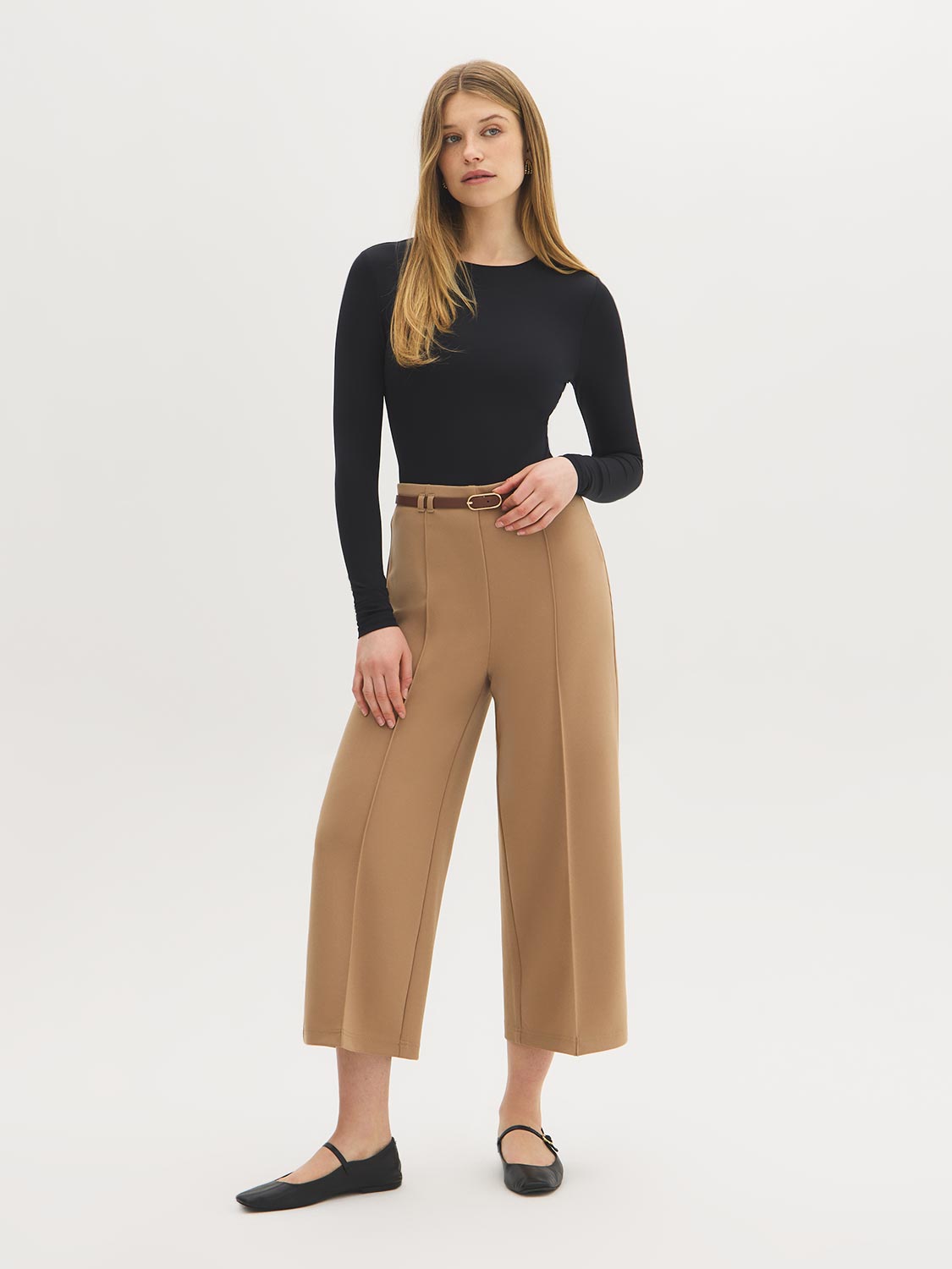 Belted Crepe Gaucho Pants