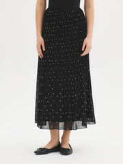 Polka Dot Pleated Chiffon Skirt