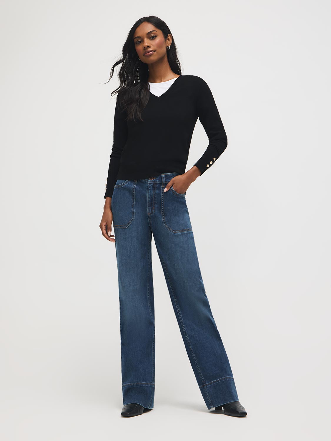 Cotton-Blend Straight Leg Jeans
