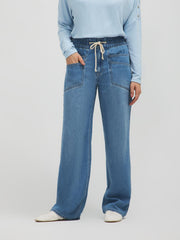 Elastic Waist Wide-Leg Jeans