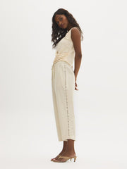 Linen-Blend Crochet Capri Pants