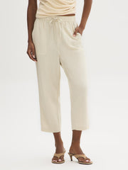 Linen-Blend Crochet Capri Pants