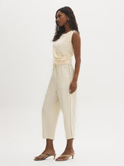 Linen-Blend Crochet Capri Pants