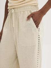 Linen-Blend Crochet Capri Pants