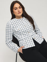 Collarless Belted Boucle Blazer