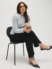 Collarless Belted Boucle Blazer