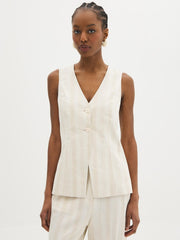 Striped Linen-Blend Vest