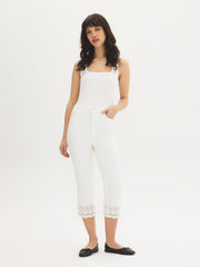 Cotton-Blend Eyelet Hem Capri Jeans